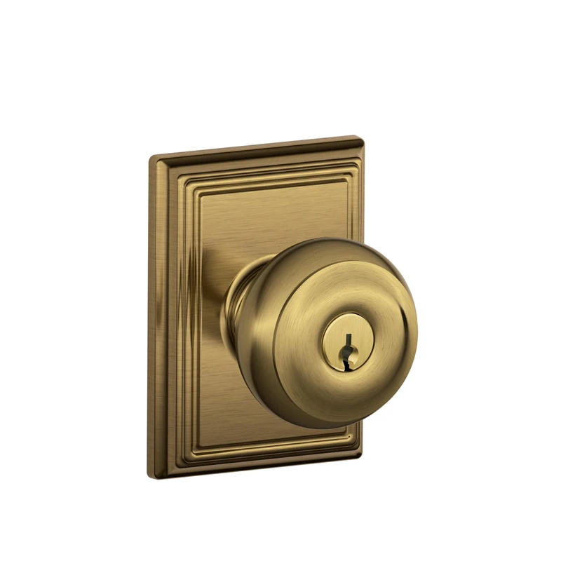 SCHLAGE F51A GEO 609 ADD Georgian Knob with Addison Trim Keyed Entry Lock, Antique Brass