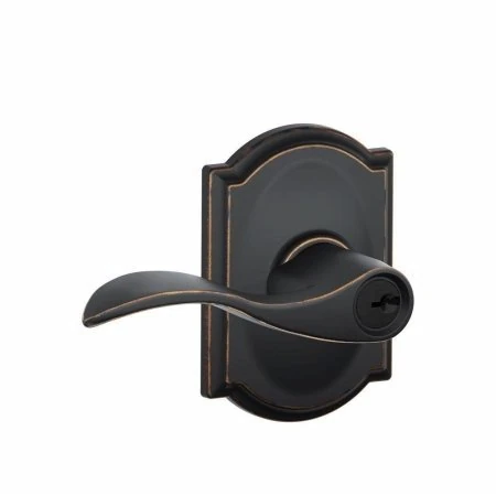 SCHLAGE F51AACC716CAM Accent Door Lever with Camelot Trim Keyed Entry Lock, Aged Bronze
