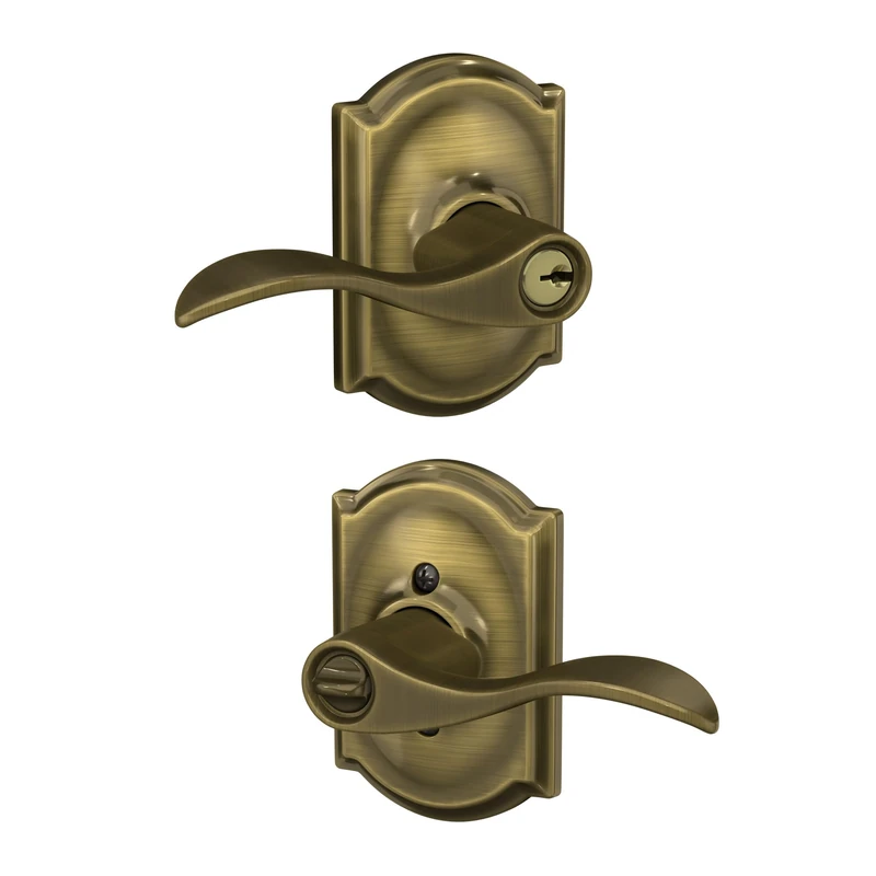SCHLAGE Accent Lever with Camelot Trim Keyed Entry Lock in Antique Brass - F51A Acc 609 CAM