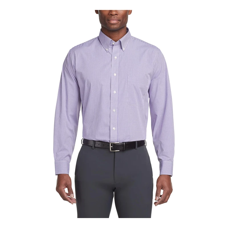 Van Heusen mens13V0225Regular Fit Gingham Button Down Collar Dress Shirt Button Down Collar Long Sleeve Dress Shirt - Purple - XXL