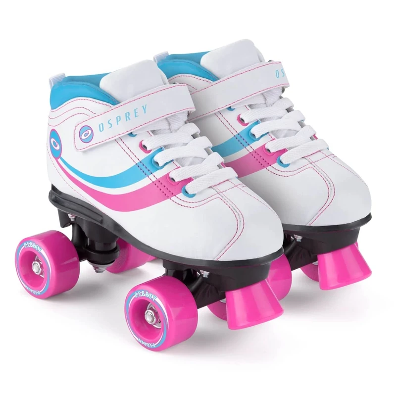 Osprey Disco Quad Roller Skates for Adults and Kids, Retro Roller Boots with ABEC 7 Bearings, UK CHILD 11/EU 30, White
