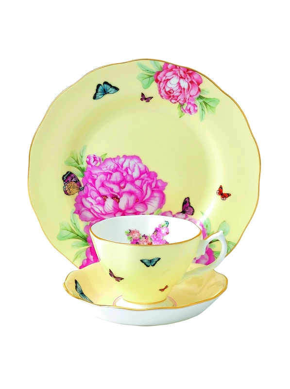 Royal Albert Miranda Kerr 40001838 Joy Teacup, Saucer & 20cm Side Plate 3 Pc Set, Bone China, Yellow 22