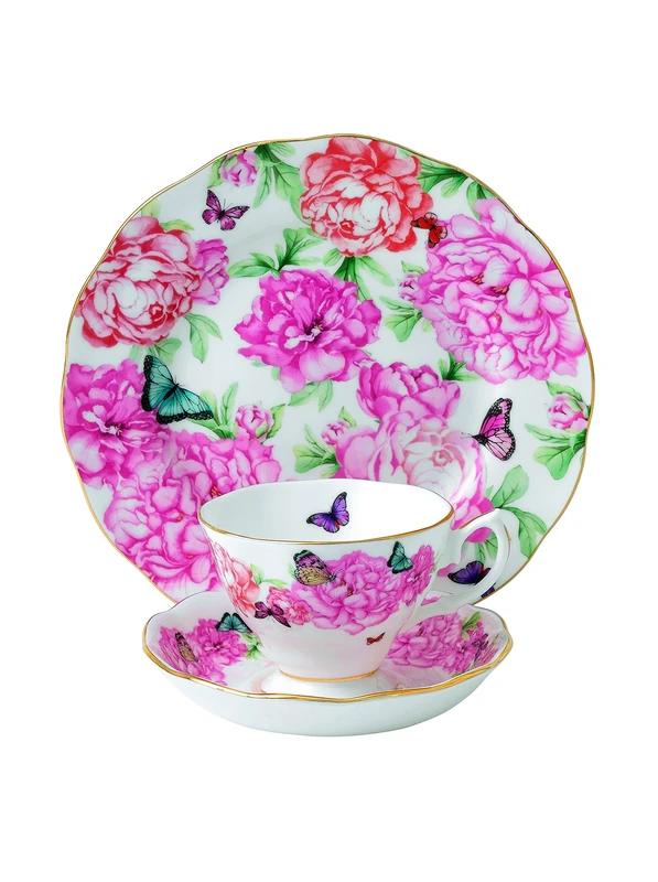 Royal Albert Miranda Kerr Grattitude 40001839 Teacup, Saucer & Side Plate 20cm 3 Pc Set, Bone China, Multi-White