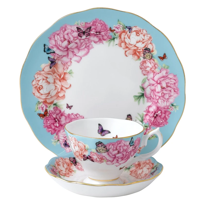 Royal Albert Miranda Kerr 40001840 Devotion Teacup, Saucer & Side Plate 20cm 3 Pc Set, Bone China, 6.1 Ounces, Turquoise, 22
