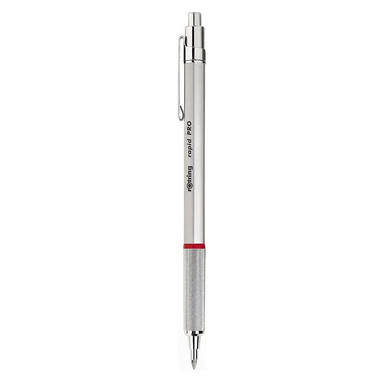rOtring Rapid Pro Retractable Ballpoint Technical Drawing Pen | Medium Point | Blue Ink | Silver Full-Metal Body