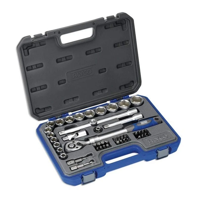 Alyco 190240 Socket Set 1/2 Inch + Bits + Adapters 47 Pieces in Case