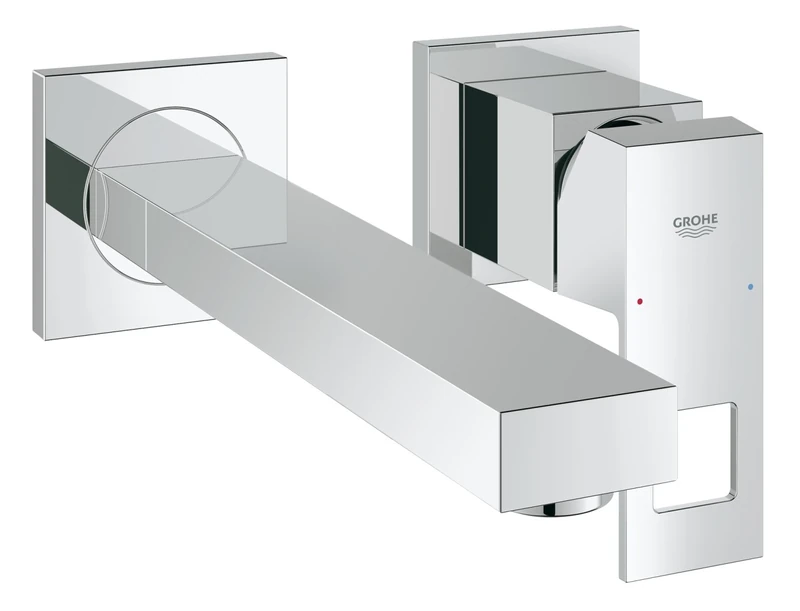 GROHE Eurocube - Wall-Mounted Bathroom Mixer Tap - 2-Hole Installation - Metal Lever - 231 mm Projection - Concealed Body Not Included (23200000) - Water Saving Mousseur 5.7 l/min - Chrome - 23447000