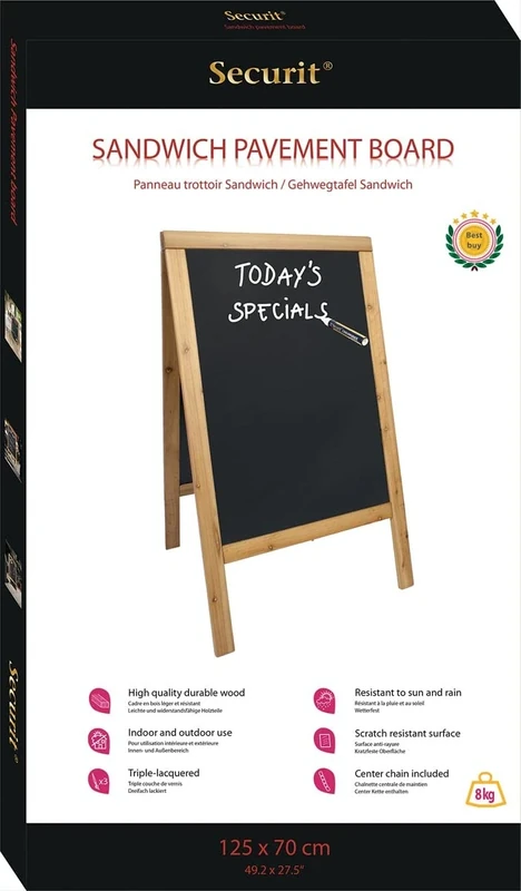 Securit Sandwich Pavement Chalk Board Lacquered Teak Finish, 125 x 70 x 5 cm