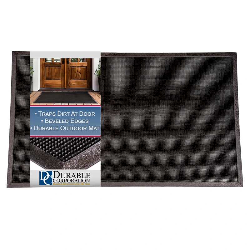 Durable Corporation Heavy Duty Rubber Fingertip Entrance Mat, for Outdoor Areas 28" Width x 46" Length x 5/8" Thickness, Black