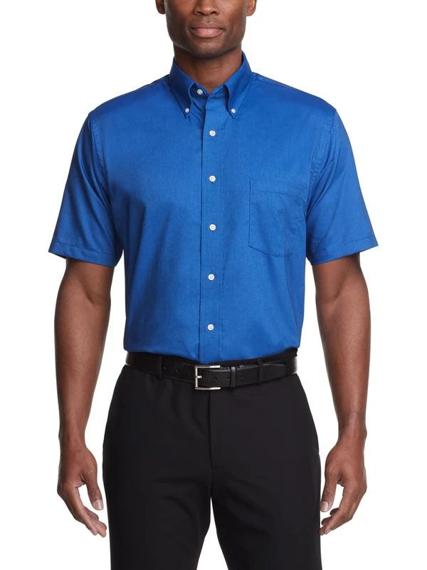 Van Heusen Men's Short Sleeve Oxford Dress Shirt, English Blue, XL