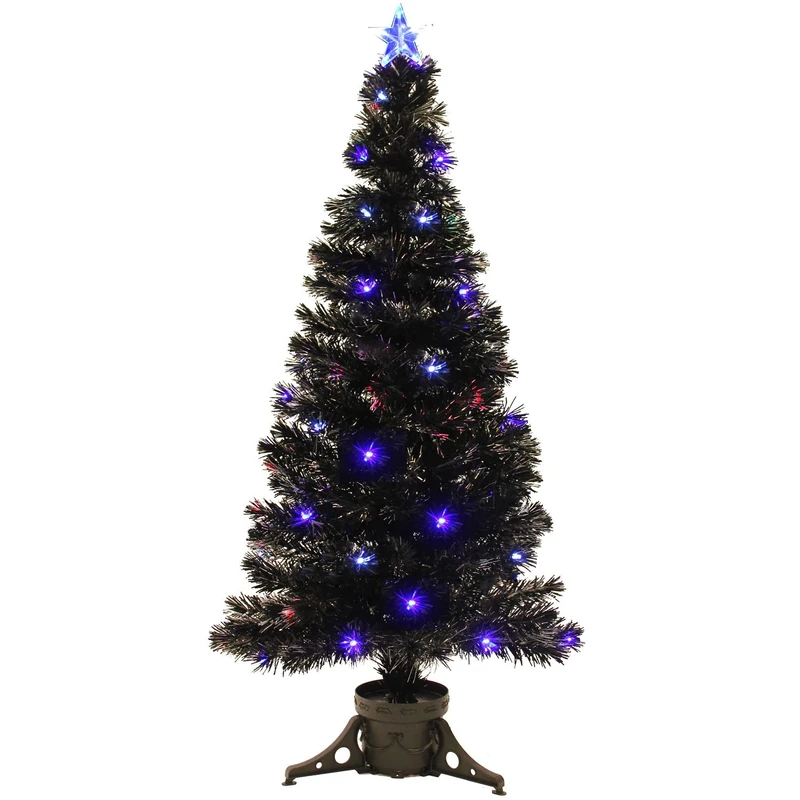 WeRChristmas 120 cm Black Pre-Lit Multi-Colour Fibre Optic Christmas Tree with Blue/White LED and Star Topper, Pack of 1