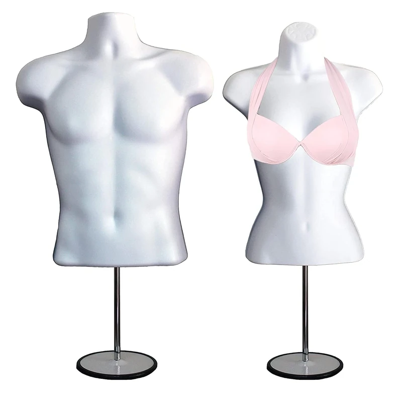 Mannequin Forms White Male & Female Torso (Waist Long) with Metal Stand and Hook for Hanging Pants by DisplayTown