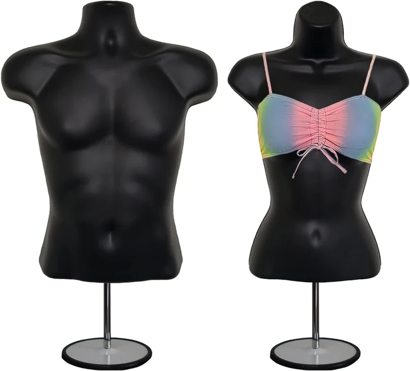 Mannequin Forms Black Male & Female Torso (Waist Long) with Metal Stand and Hook for Hanging Pants by DisplayTown