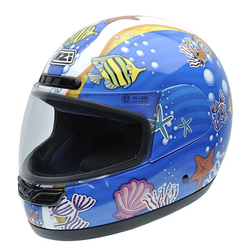 NZI 050249G615 Activy Junior Multi-Fish Full Face Motorcycle Helmets, Fish Illustrations, XS