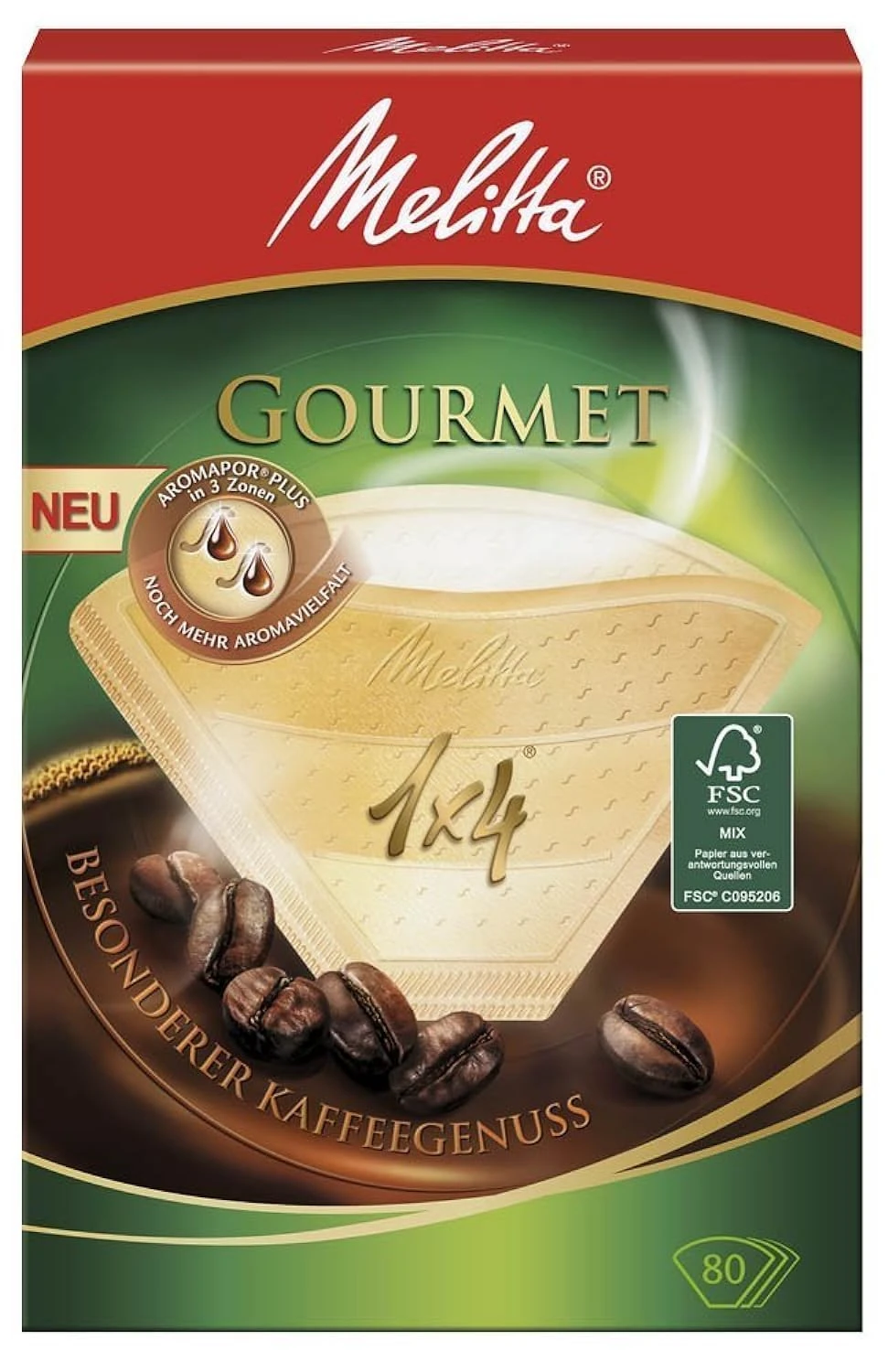 Melitta Gourmet Aroma Zones Filter Bags, 1 x 4-Size/Pack of 80