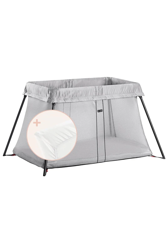 BabyBjorn Resesang Light Silver with Mattress Sheet Set