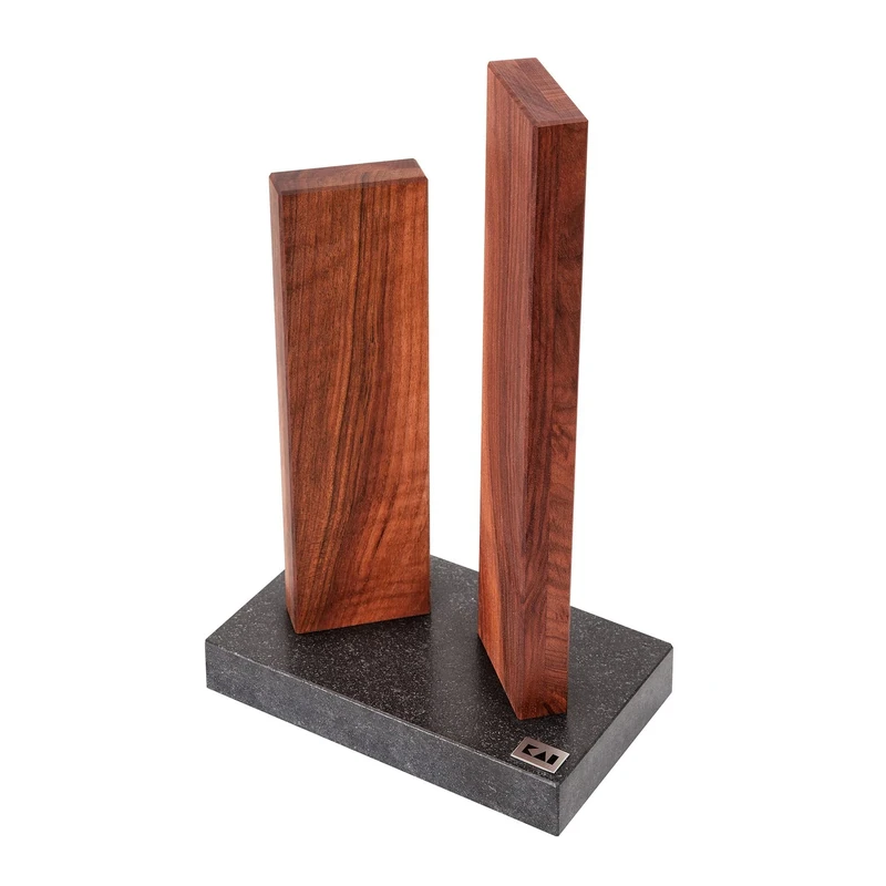 KAI Stonehenge Magnetic Knife Block Small Walnut with Granite Base - Premium Wood - Space for 4 Knives - Dimensions 18 x 10 x 28-30 cm