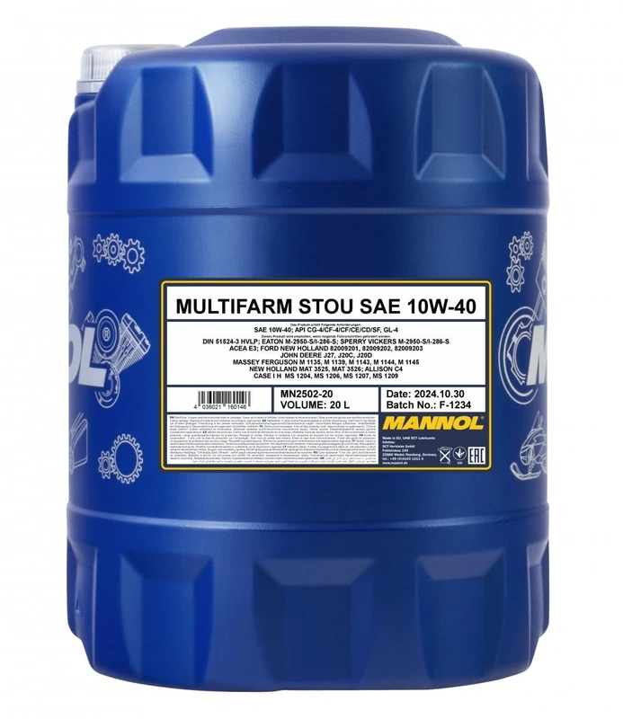 Mannol 20 Litres Multifarm STOU 10W-40 Engine Oil 2502 API GL-4 Universal All-Weather Semi-Synthetic