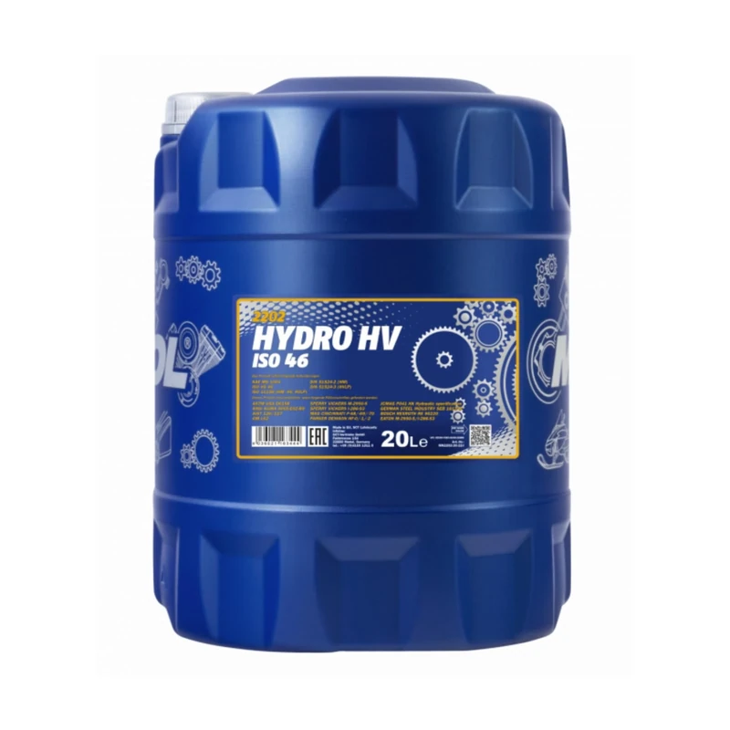 Mannol 20 Litre Hydro HV ISO 46 Paraffin Hydraulic Oil ASTM USA D6158 All Season Mineral Based