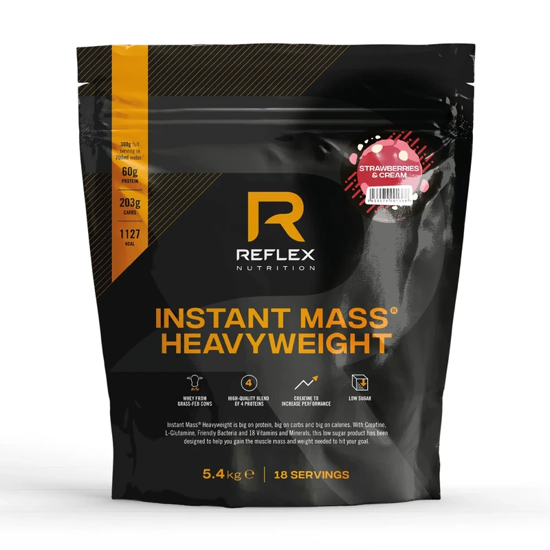 Reflex Nutrition Instant Mass Heavyweight - Mass Gainer - Over 1000 Kcal per Serving, 60g Protein, Creatine - High Calorie Post Workout or Before Bed Protein Shake (Strawberries & Cream, 5.4 kg)