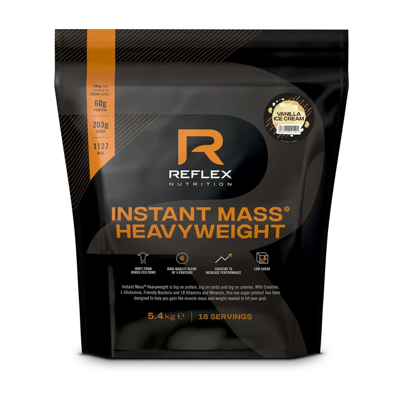 Reflex Nutrition Instant Mass Heavyweight - Mass Gainer - Over 1000 Kcal per Serving, 60g Protein, Creatine - High Calorie Post Workout or Before Bed Protein Shake (Vanilla Ice-Cream, 5.4 kg)