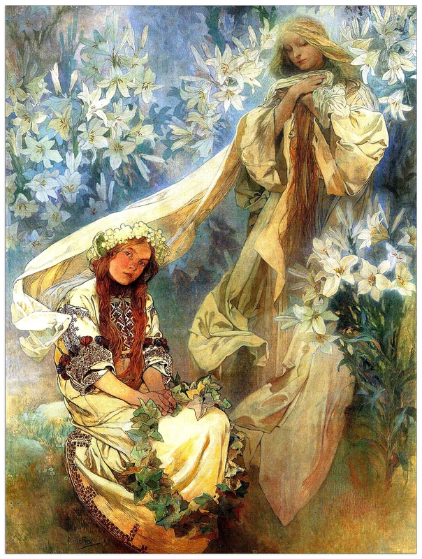Artopweb Mucha Madonna Of The Lilies Decorative Panel, Multi-Colour - Image 1