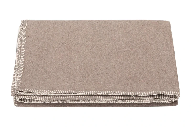 David Fussenegger Sylt Cotton Blanket, Plain Colour with Decorative Stitching Schlamm
