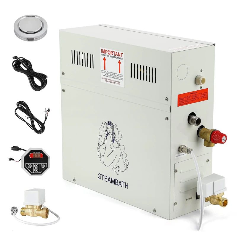CGOLDENWALL Self-draining Steam Sauna Generator Kit 9KW 220V for Home Commercial Use, Suitable for Sauna/Shower/Bath/SPA, with LED Digital Display for 8.5m3 Space- Automatic Heating 35-55℃
