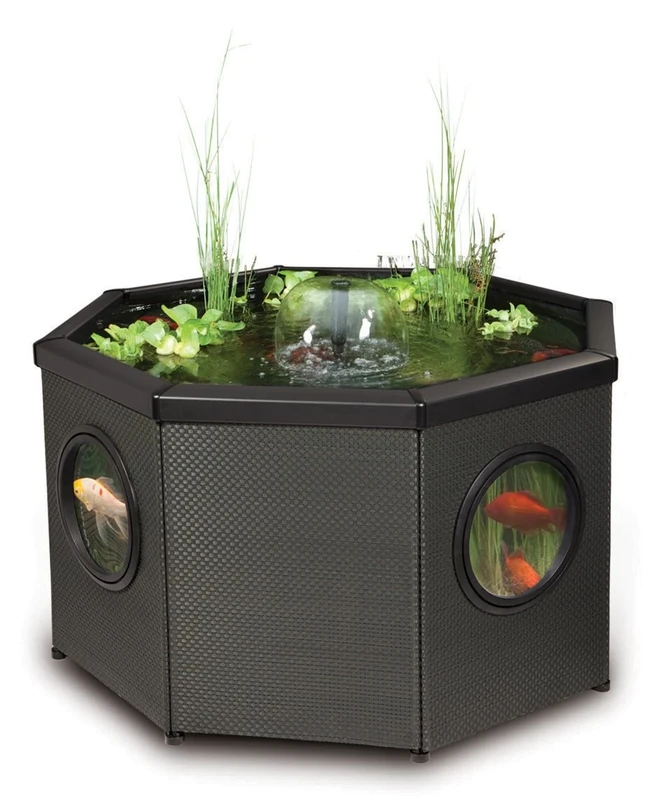 Blagdon Affinity Octagon Living Water Feature Patio Pool Pond, Mocha, with Inpond 5-in-1 3000 Filter Pump & UV Clarifier, LED Spotlight, 3 Attractive Fountain Heads, 1 Planting Basket - Medium, Black