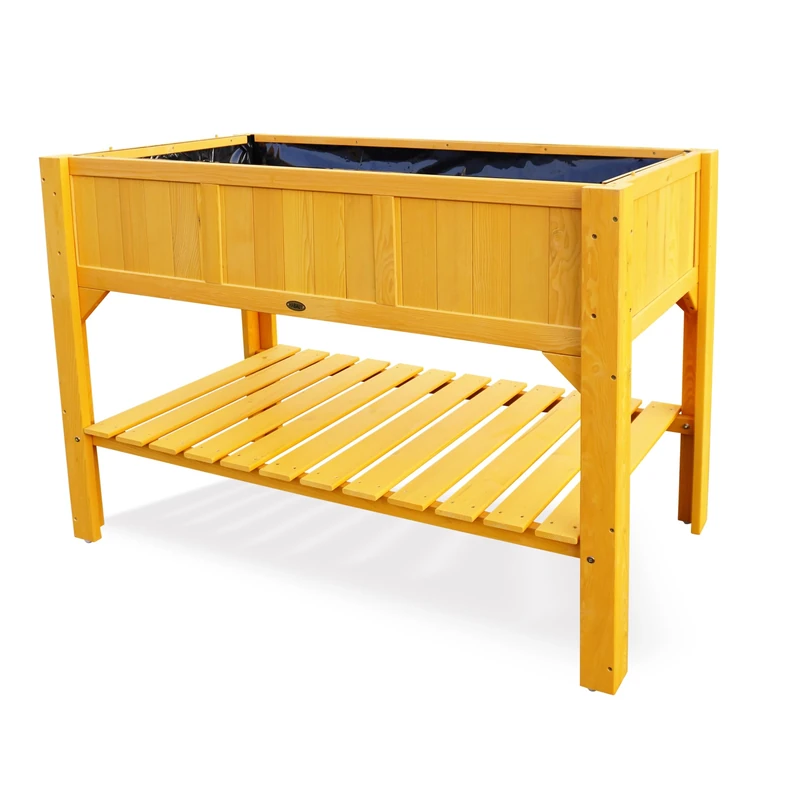 Habau Raised Bed with Shelf, Yellow, 57 x 119 x 90 CM
