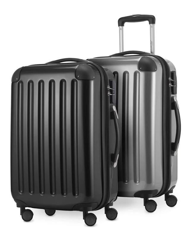 HAUPTSTADTKOFFER® · Two-Piece Hard-Side suitcases Set high Gloss · 2 x Cabin Luggage 45 Liter (55 x 35 x 20 cm) · Combination Lock (Black-Silver)