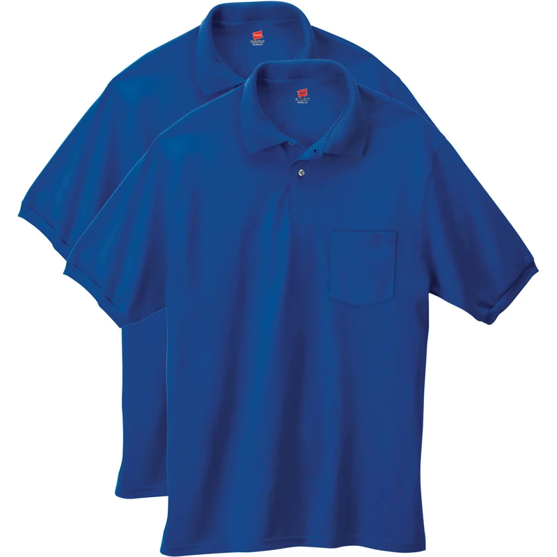 Hanes Men's Short Sleeve Jersey Pocket Polo, Deep Royal, XX-Large (Pack of 2)