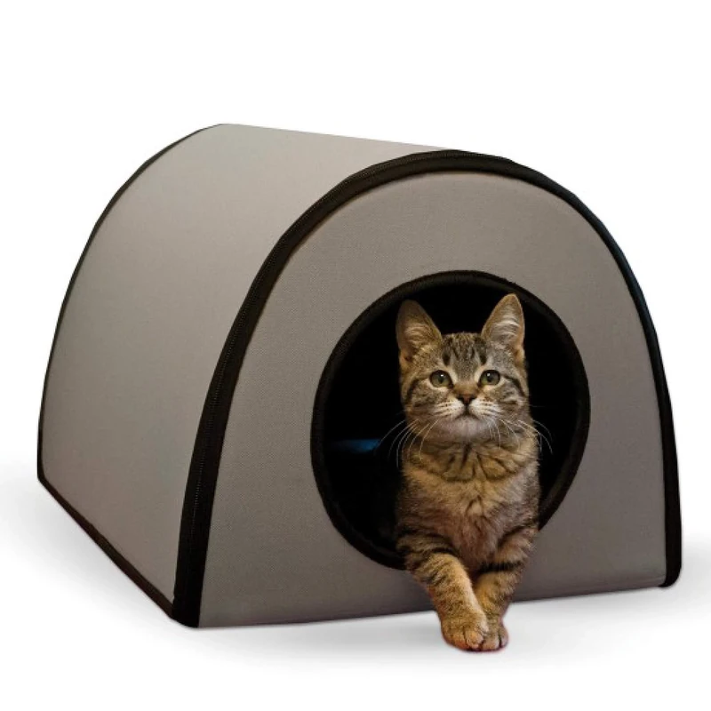 K&H Pet Products Thermo Mod Kitty Shelter Heated Outdoor Cat House for Outside Pets in Winter, Insulated, Waterproof, Heated Floor, Washable Cover, Safety Listed - Small 21 X 14 X 13in Gray 20W