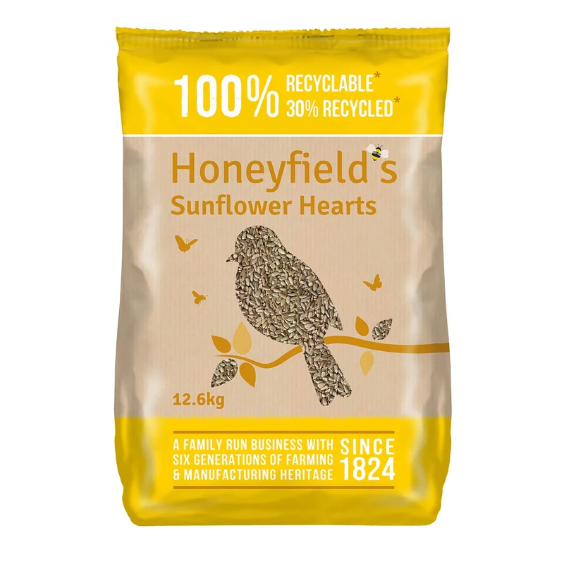 Sunflower Hearts Bird Food - Wild Bird Food for Small Birds, High in Energy and Protein, Great for Hanging Feeders, Bird Tables, and Ground Feeding, Bulk Bag (12.6kg) - Honeyfield’s