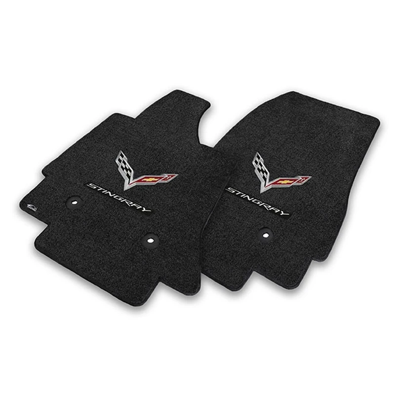 C7 Corvette Stingray Floor Mats- Flags with Stingray Script: Black by Lloyd Mats