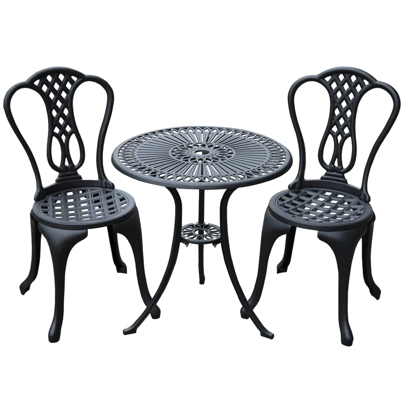HOMCOM 3 Piece Cast Aluminium Bistro Set - Shabby Chic Style