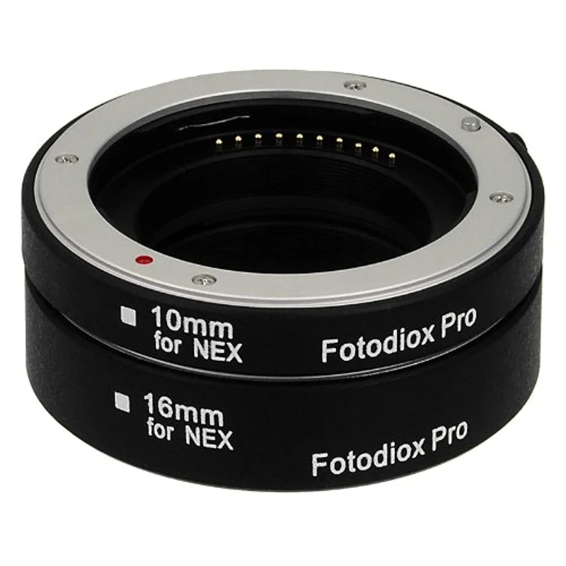 Fotodiox Pro Automatic Macro Extension Tube Kit for Sony E-Mount (NEX) Mirrorless Camera System with Auto Focus (AF) and TTL auto Exposure for Extreme Close-up (10mm, 16mm) - Fits Sony NEX-3, NEX-5, NEX-7, A7, A7r, etc.