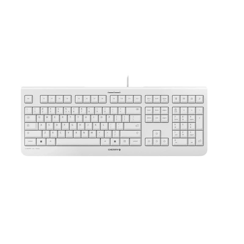 CHERRY KC 1000, Wired Keyboard, EU Layout (QWERTY), Plug & Play via USB Port, Flat Design, Whisper-Quiet Keystrokes, White-Grey
