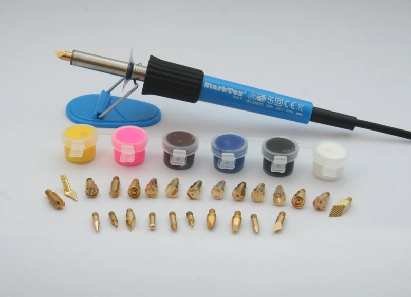 Starktex STT58133A Pyrography Bumper Kit 30W 26 tips, paints, leather, Blue