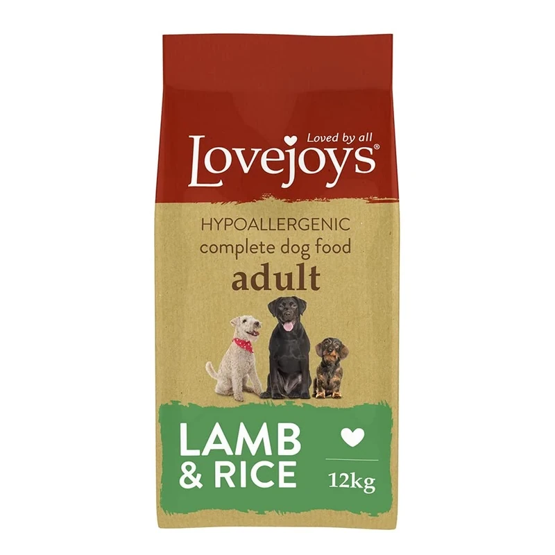 Lovejoys Complete Dry Dog Food Hypoallergenic Recipe, Lamb & Rice, 12kg - Wheat-Free Dried Dog Biscuits and Sensitive Dog Food Dry
