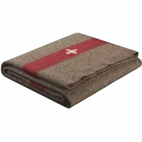 LS Swiss Army Style Wool Chestnut Blanket 2700, Brown with White Cross and Red Stripe - Image 1