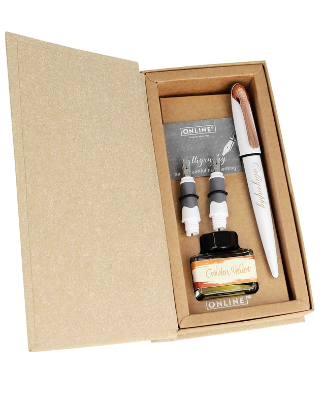 Online 10062 Air White Rose Calligraphy Fountain Pen with Converter, Wide Calligraphy Nibs in Various Line Widths, Ink Glass Gold, Calligraphy Pen, Gift Box