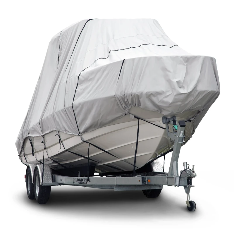 Budge 600 Denier Boat Cover fits Hard Top/T-Top Boats B-621-X7 (22' to 24' Long, Gray)