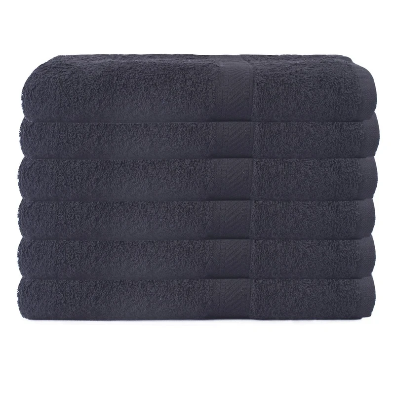 Westward Ho! 70 x 120 cm Combed Cotton Cotton Bath Towel 390 GSM, Pack of 6, Black