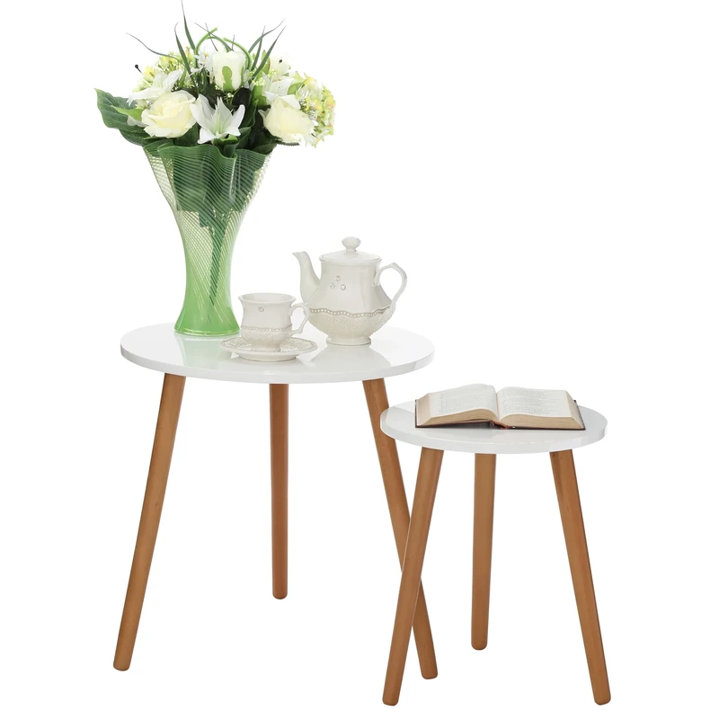 Premier Housewares White Nest of 2 Table Side Table White White Table Side Table Hardwood Legs Small Outside Table Small Outdoor Table 40 x 33 x 33
