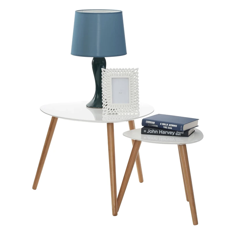Premier Housewares Set of 2 Nest of Tables | White Top Coffee Tables for Living Room | Nesting Tables with 3 Wood Legs | Side Tables for Living Room | Scandinavian End Tables