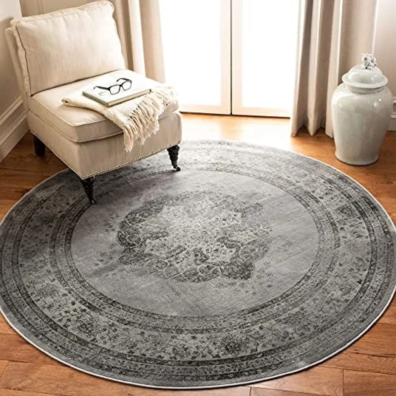 Safavieh Traditional Indoor Woven Round Area Rug, Vintage Collection, VTG158, in Grey / Multi, 183 X 183 cm for Living Room, Bedroom or Any Indoor Space