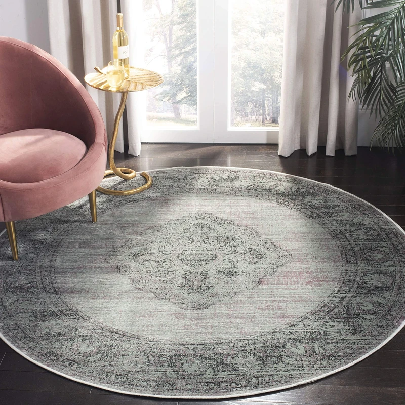 Safavieh Traditional Indoor Woven Round Area Rug, Vintage Collection, VTG112, in Light Blue, 183 X 183 cm for Living Room, Bedroom or Any Indoor Space