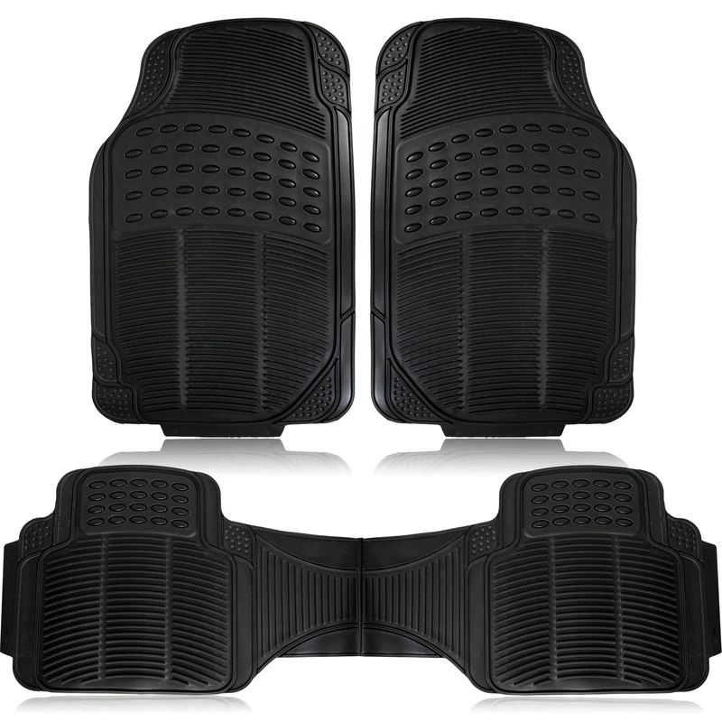 Zone Tech Universal Fit Rubber All-Weather Black Car Floor Mat Set of 3, Trim to Fit