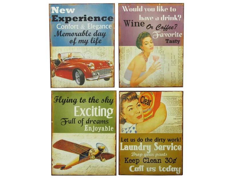 EMDE 1022TTT - 1 Pack of 4 Vintage Metal Plates 30 x 40 cm
